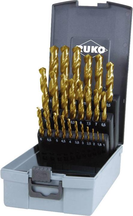 Image du produit Ruko Jeu de forets hélicoïdaux HSS G 25 pièces 1 mm, 1.5 2 2.5 3 3.5 4 4.5 5.5 6 6.5 7 7.5 8 8.5 (1 mm - 13 mm x 0,5 mm)