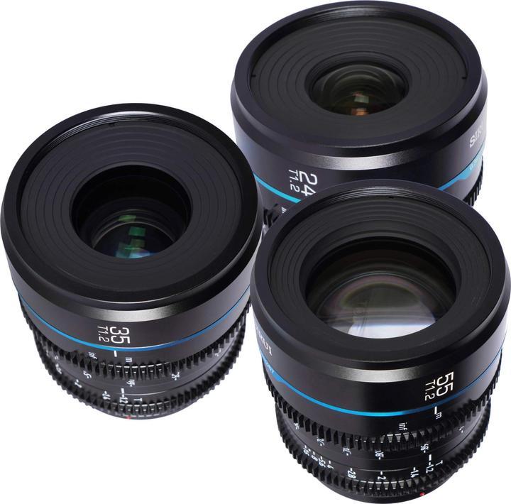 Productafbeelding Sirui MS-3SMB Night Walker 24+35+55mm T1.2 S35 Cine Lensset met transportkoffer (MFT-vatting, zwart) (Micro Vier Derde, APS-C / DX)