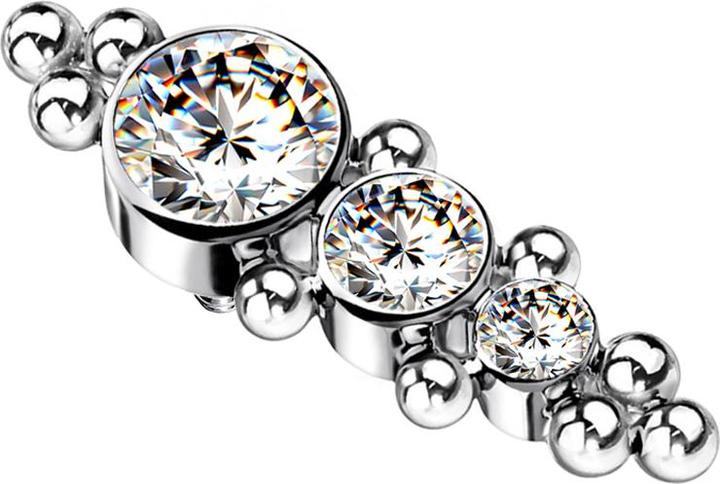 Produktbild Star Piercing Dermal Anchor silber mit Kugeln und drei Kristallen silber (ohne Messing, Titan G23)