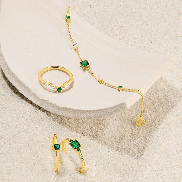 Actual product image Thomas Sabo Bracelet with green and white stones gold (19 cm, 925 silver, decorated sterling silver 925 gold-plated)
