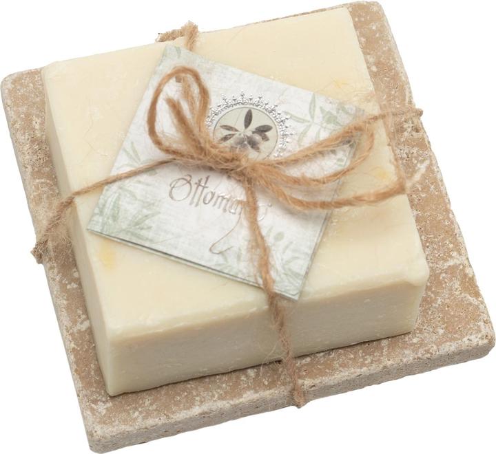 Image du produit Natura Punto Savon pour hammam à l'huile d'olive, avec porte-savon en travertin (Savon dur)
