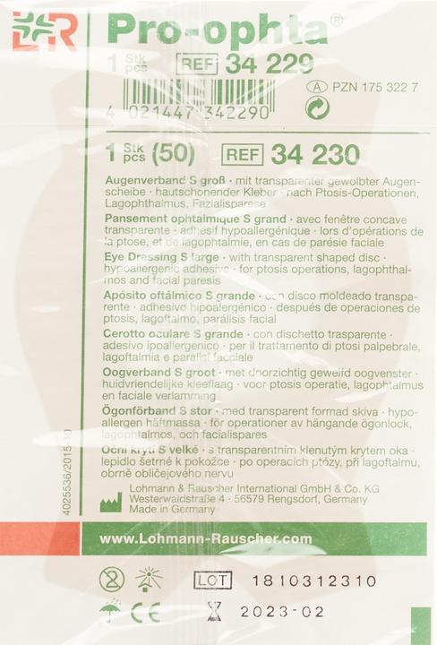 Actual product image Pro Ophta S Augenverband L durchsichtig (1 x)