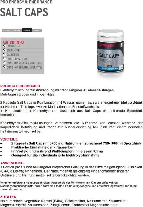 Valori nutrizionali e ingredienti Sponser Salt (1 Pezzo/i, Polvere, 120 g)
