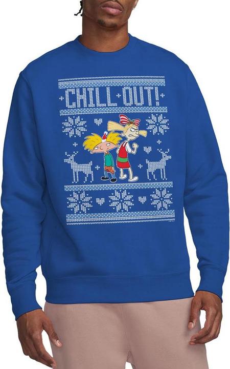 Actual product image Hey Arnold! Unisex Adult Chill Out Arnold & Helga Christmas Jumper Sweatshirt (L)