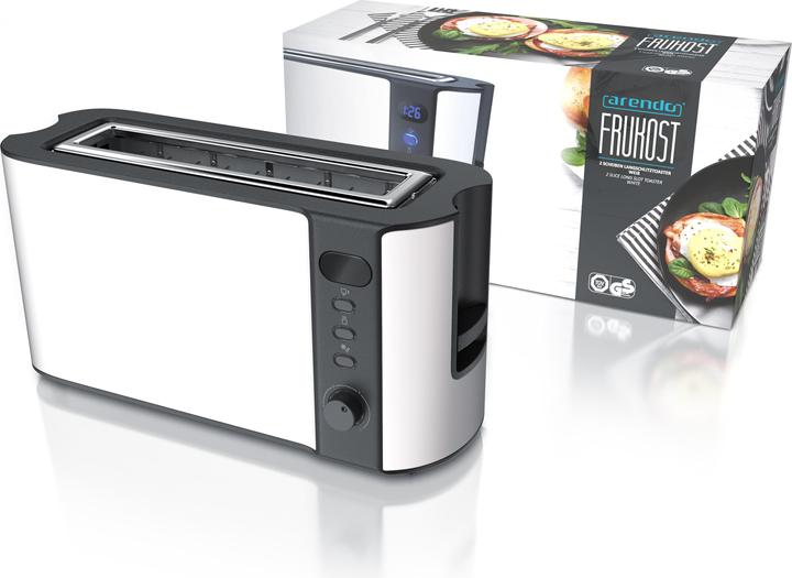 Produktbild Arendo Toaster Edelstahl 2 Scheiben Langschlitz, Doppelwand, Brötchenaufsatz, Display mit Restzeitanzeige