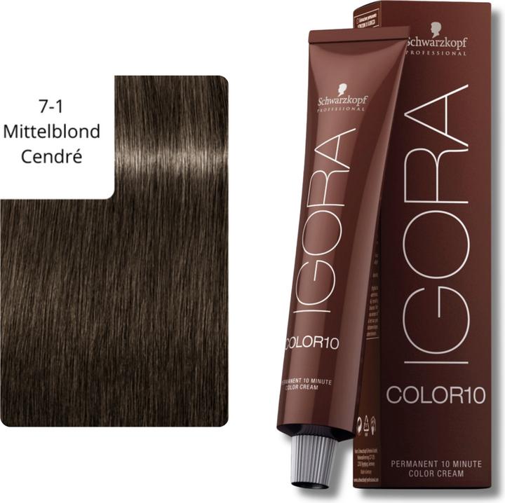 Produktbild Schwarzkopf Professional Igora Color 10 - 7-1 Mittelblond Cendré (7-1 Mittelblond Cendré)