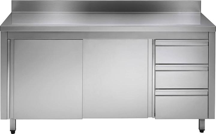 Image du produit Gastro Hero Armoire de travail ECO en inox avec porte battante et tiroirs avec rebord (120 cm, 85 cm)