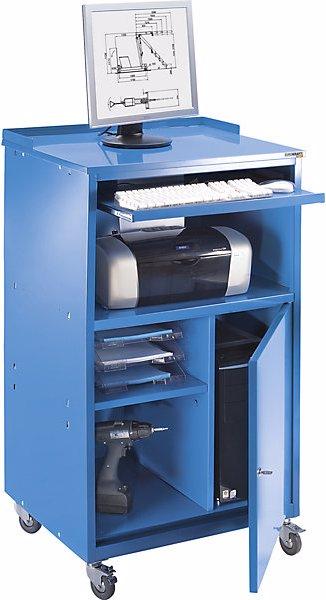Produktbild eurokraft basic PC-Pult, mobil, HxBxT 1170x690x590 mm, lichtblau RAL 5012 (69 cm, 117 cm)