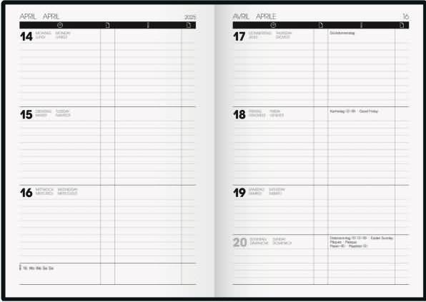 Actual product image Book calendar Kompagnon TimeCentre model 725 (2025) (148 x 210 mm, German, French, Italian, English)