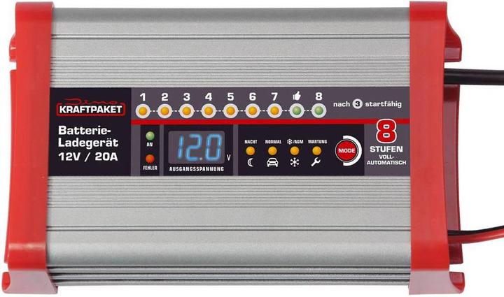 Image du produit Dino Chargeur automatique Chargeur de batterie entièrement automatique avec fonction de camping (12V, 20 A)