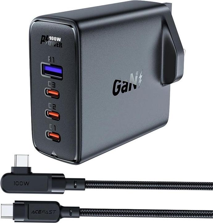 Acefast Set of 2x fast charger GaN UK 100W Power Delivery 3x USB C 1x USB - white / black (100 W)