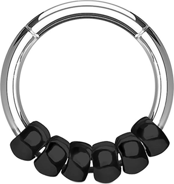 Star Piercing Micro Segmentring klappbar silber mit Stahlperlen schwarz (Chirurgenstahl 316L, ohne Messing)