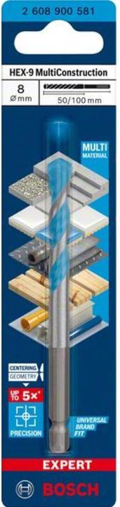 Actual product image Bosch Professional Zubehör Expert HEX-9 MultiConstruction drill, 8 x 50 x 100 mm (8 millimetres)