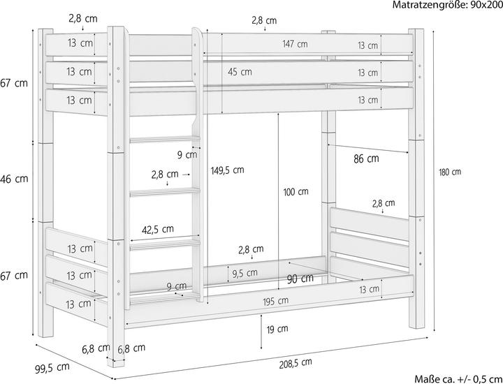 Nährwerte und Zutaten Erst-Holz Etagenbett für Erwachsene Stockbett 90x200 Nische 100 teilbar mit 2 Rollroste 60.16-09T100 (90 x 200 cm)