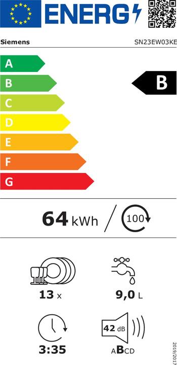 Label énergétique Siemens SN23EW03KE