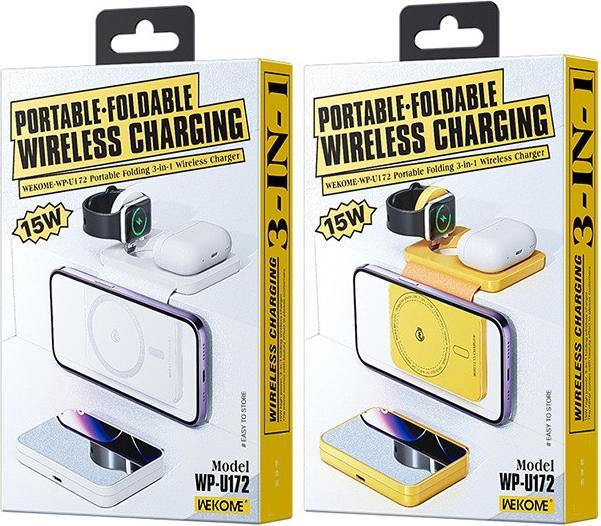 Immagine prodotto Wekome Caricatore wireless 3in1 con MagSafe per iPhone, Apple Watch e AirPods + specchio (giallo) (1 cm)