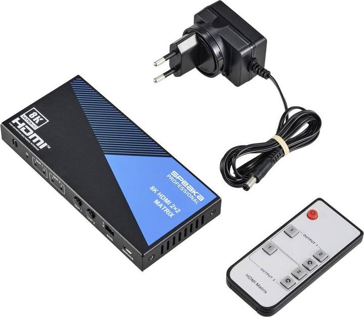 Produktbild SpeaKa Professional SP-11571776 2+2 Port HDMI-Matrix-Switch Ultra HD-fähig 7680 x 4320 Pixel Schwar