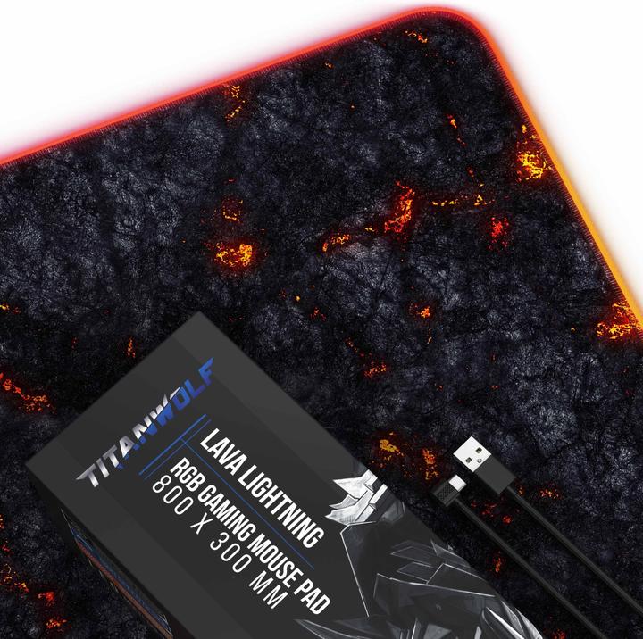Produktbild Titanwolf RGB Gaming Mauspad, Mausmatte XL 800 x 300mm verbessert Präzision & Geschwindigkeit, Lavamotiv