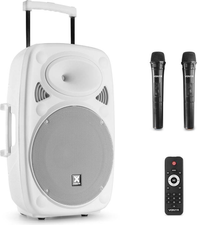 Actual product image Vonyx geluidsinstallatie - Verve46 - Bluetooth speaker met twee draadloze microfoons - 1000W - Wit (Active, 1x 1000 W)