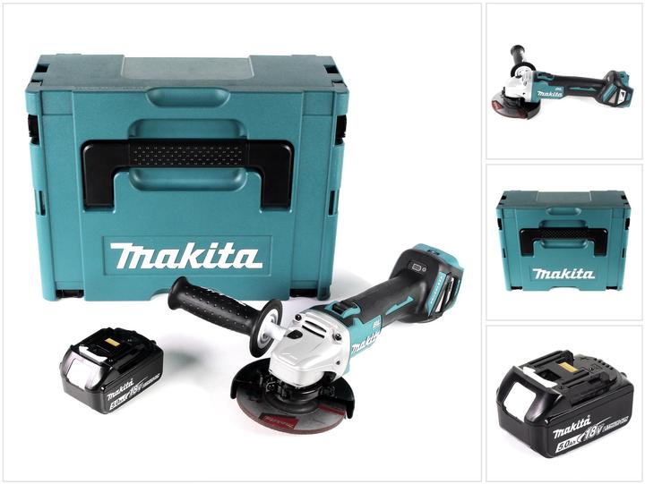 Produktbild Makita DGA 511 T1J Akku Winkelschleifer 18V 125mm Brushless + 1x Akku 5,0Ah + Makpac - ohne Ladegerä (125 mm)
