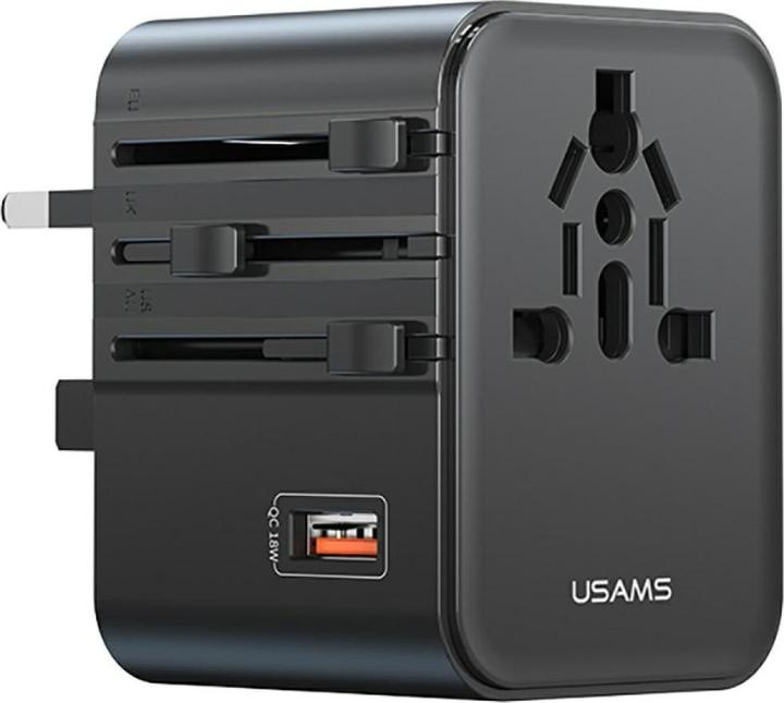Produktbild Usams Travel Charger Adapter CC309 2xUSB-C 25W 4in1 US/AU/EU/UK black (25 W)