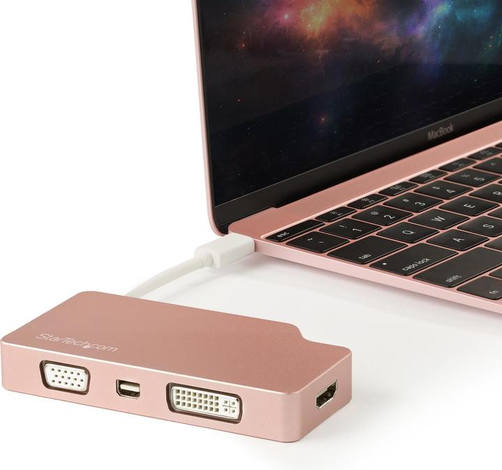 Image du produit StarTech Adaptateur vidéo USB-C multiport - Or rouge - Adaptateur d'affichage 4-en-1 USB-C vers VGA DVI HDMI (HDMI, DVI, VGA, Mini DP, 10.40 cm)