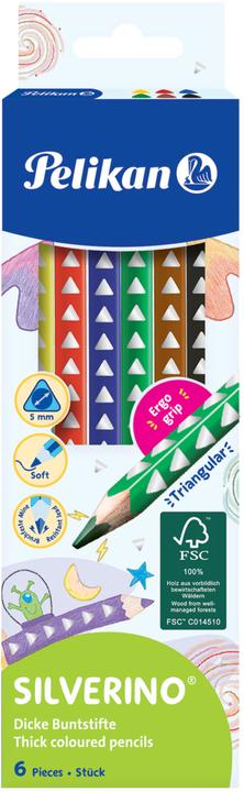 Immagine prodotto Pelikan Pastelli triangolari Silverino (Nero, Giallo, Blu scuro, Verde scuro, Marrone, Rosso, 6 x)