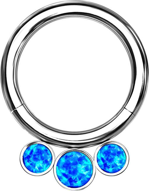 Produktbild Star Piercing Micro Segmentring klappbar silber drei Opale blau (ohne Messing, Titan G23)