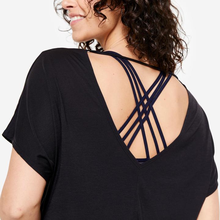 Actual product image Domyos Dance shirt ladies short sleeve flowing modern dance - black (XS)
