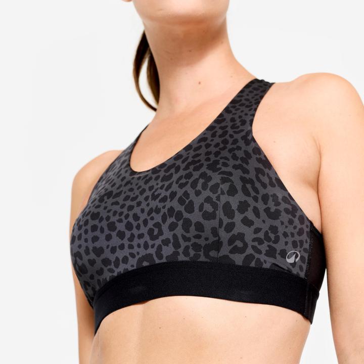 Image du produit Decathlon Brassière dos nageur avec coques maintien modéré Femme, Léopard gris et noir (M)