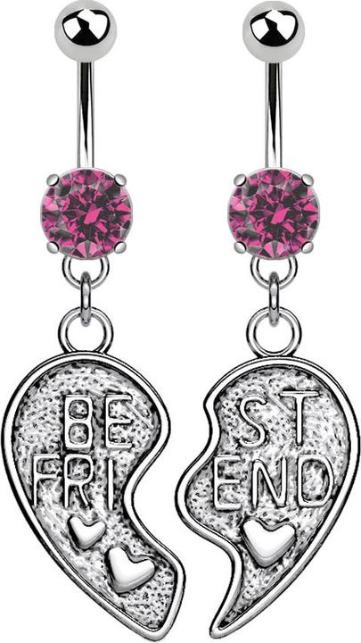 Star Piercing Banane silber mit Anhänger Best Friend pink (Messing, Chirurgenstahl 316L)