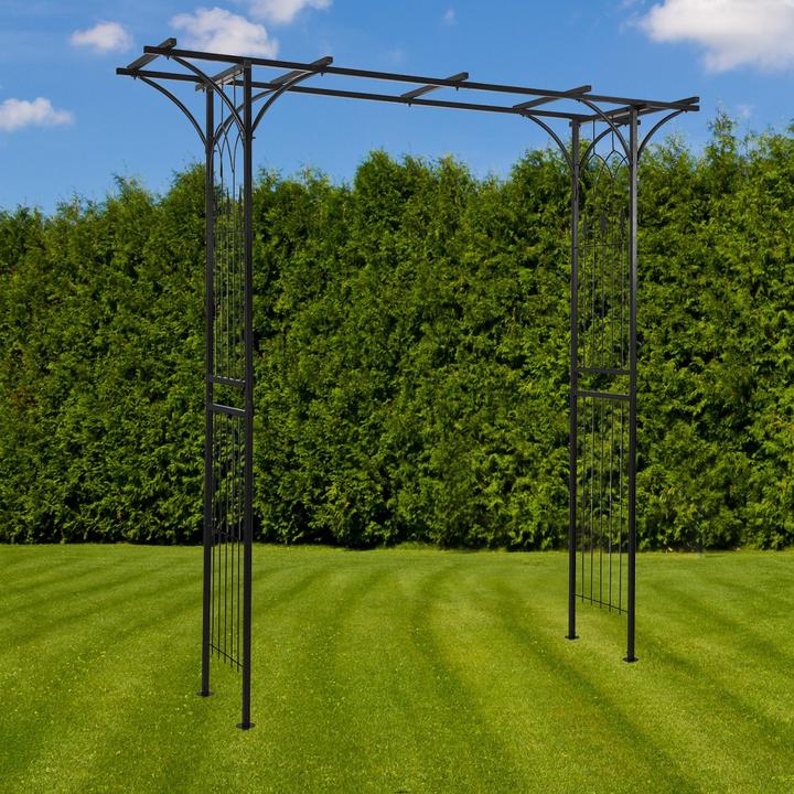 Immagine prodotto Dema Rosenbogen Torbogen Gartentor Rosengitter Rankhilfe Rankgitter Metall schwarz (204 cm, 204 cm)