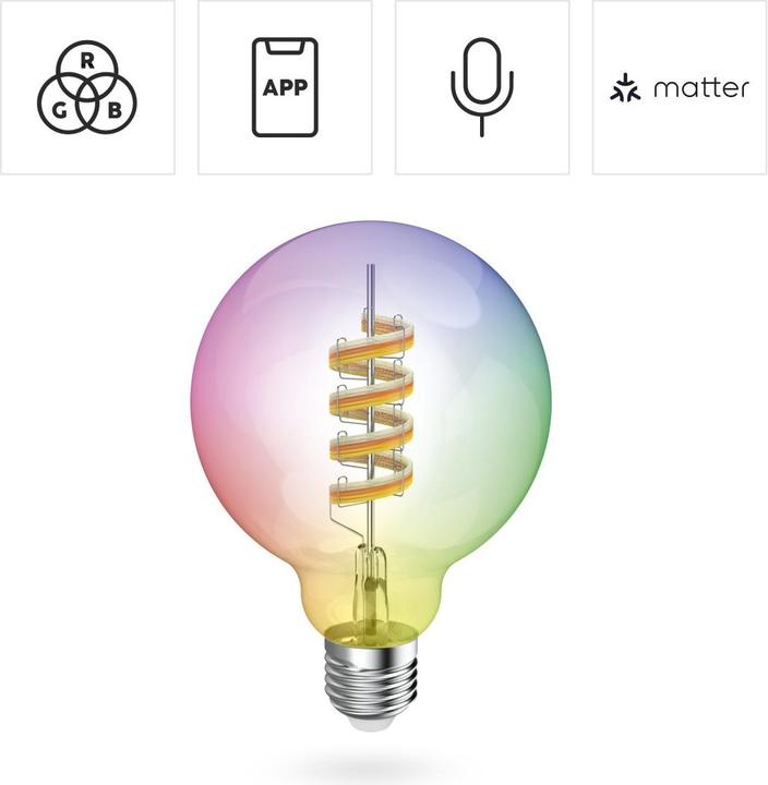 Actual product image Hama Smart LED lamp, Matter, E27, globe, filament G95, RGBW, dimmable, with app (E27, 4.90 W, 470 lm, 1 x, F)