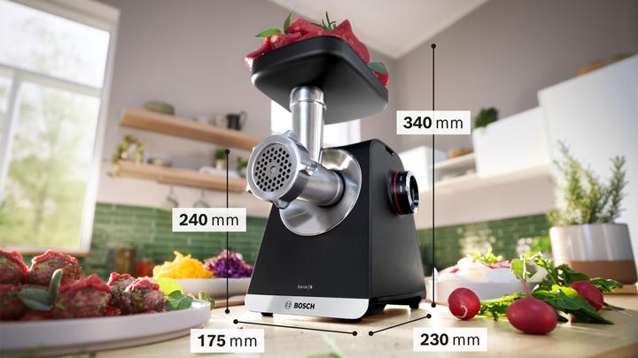 Produktbild Bosch Hausgeräte Serie 6, Fleischwolf, MultiPower Series 6, 2100 W, Schwarz, silver metalic, MFWS650B