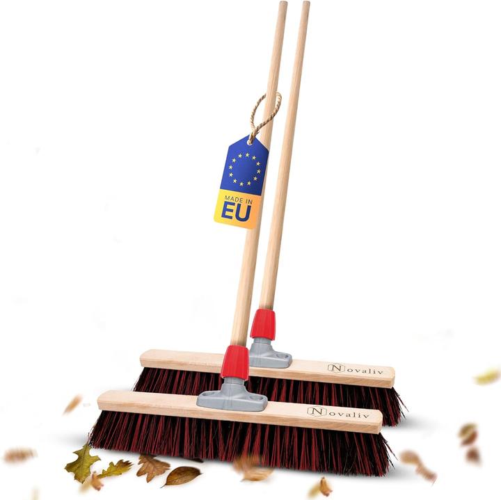 Immagine prodotto Novaliv 2 x Besen mit Holzstiel 50 cm I Arenga-Elaston Kehrbesen Gartenbesen I Industriebesen Strassenbesen (2 pz.)