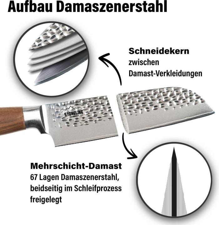 Produktbild Stoneline Hammerschlag Santokumesser 30,5 cm, aus Damaszenerstahl (16.50 cm)