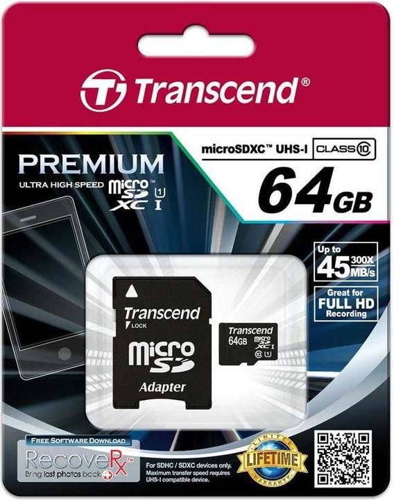 Produktbild Transcend microSDXC Premium 400x UHS-I (64 GB, microSDXC, U1, UHS-I)