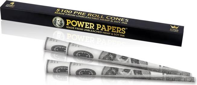 Power Papers 100 DOLLAR - King Size Cones - Prerolled Joints - 4 Stück