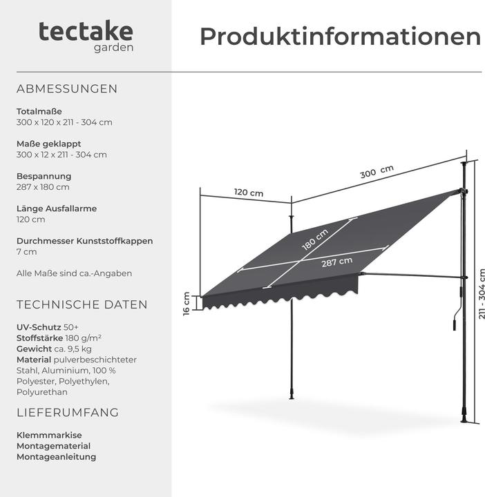 Produktbild tectake Klemmmarkise (3 m)