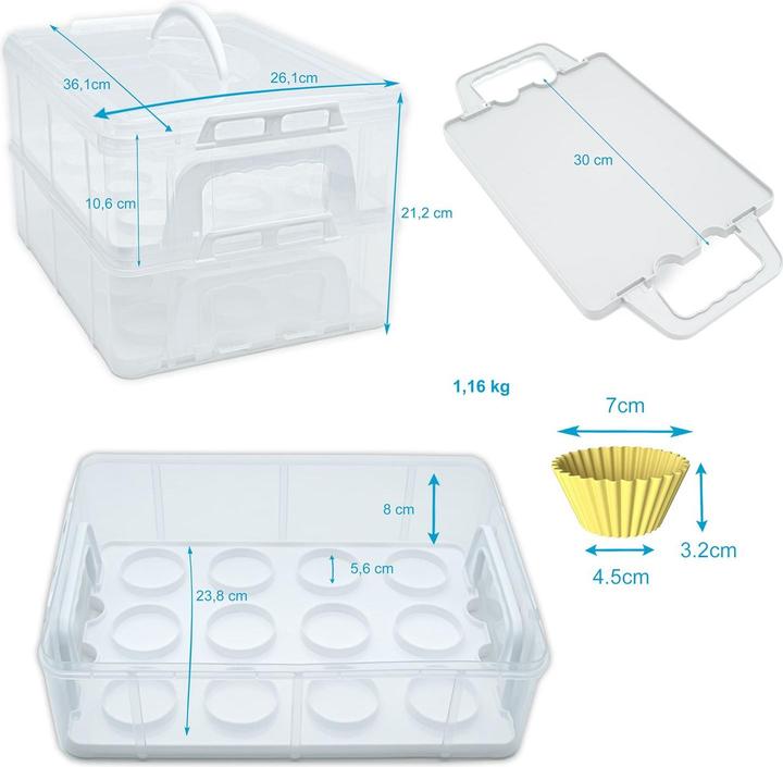 Produktbild Intirilife Muffin-Set: Kuchen Transportbox Weiss & Silikon Muffin Cupcakeformen