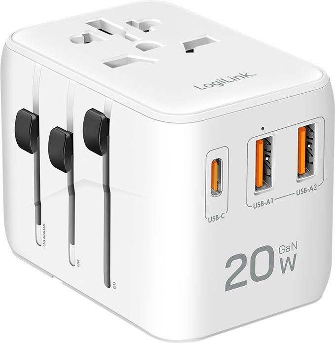Image du produit LogiLink Universal-Reisenetzteil, 20 W (PD), 4x-Anschlüsse, feuerfest, weiss