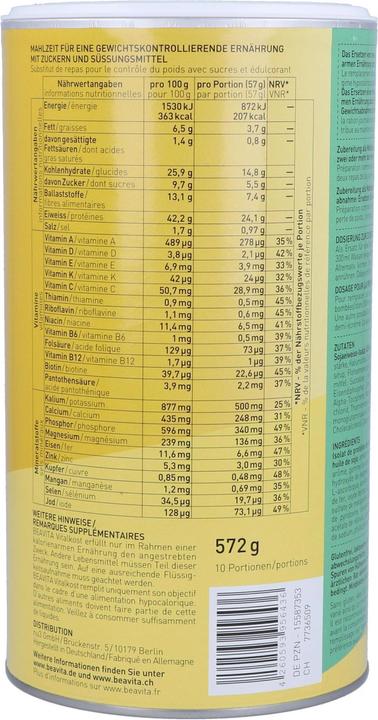 Nährwerte und Zutaten Beavita Pulver Vitalkost Plus (Kokos, Ananas, 1 Stk., 572 g)