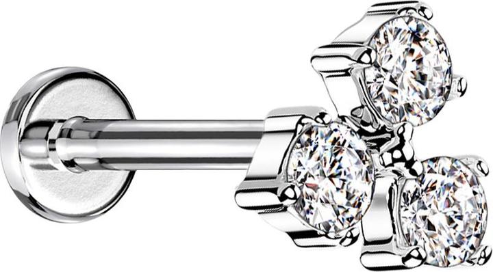 Produktbild Star Piercing Micro Labret Innengewinde silber drei Kristalle silber (Chirurgenstahl 316L, Messing)