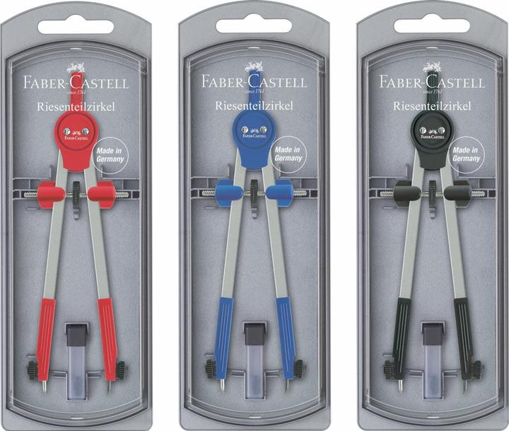 Actual product image Faber-Castell Lead compass, red, blue, black assorted, for circles up to Ø 340 mm