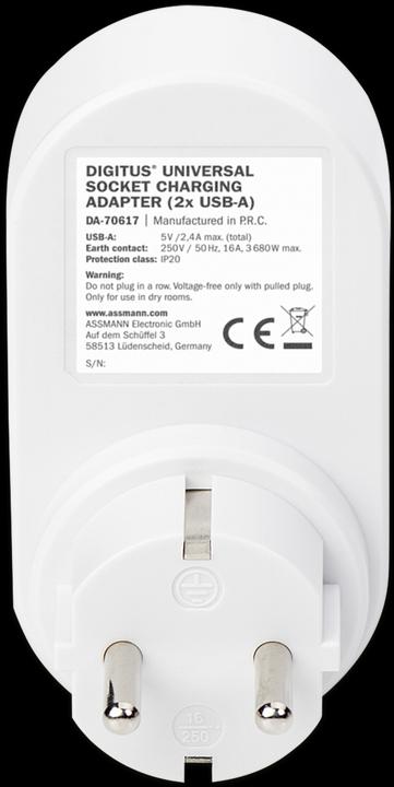 Actual product image Digitus Universal socket adapter 2 x USB-A (2 x, 2-pole)