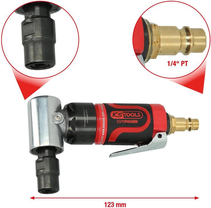 Produktbild KS Tools SlimPOWER Mini-Druckluft-Winkelstabschleifer, pneumatisch, 19000 U/min