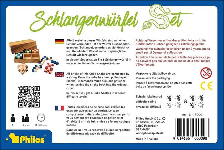 Produktbild Philos Schlangenwürfel Set in Holzbox Stück (Deutsch, Französisch, Italienisch, Englisch)