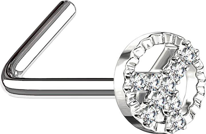 Produktbild Star Piercing Nasenstecker gewinkelt silber Peace mit Kristallen (Chirurgenstahl 316L, Messing)