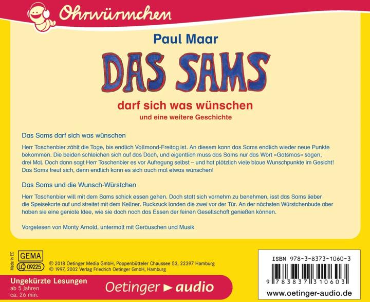 Produktbild Das Sams darf sich was wünschen und eine weitere Geschichte (CD) (Frank Gustavus, Paul Maar, Monty Arnold, Kay Poppe, Deutsch)