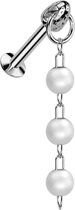 Image du produit Star Piercing Micro Threadless UFO Labret silber mit Cone silber Anhänger Kette drei Perlen (Acier chirurgical 316L, Laiton)